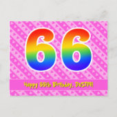 Carte Postale 66e Anniversaire : Rayures roses & Cœurs, Arc-en-c (Devant)