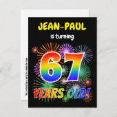 Carte Postale 67e anniversaire - Fun Fireworks, Rainbow Look "67 (Devant / Derrière)