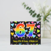 Carte Postale 67e anniversaire : motif de cœurs amusants, arc-en (Debout devant)