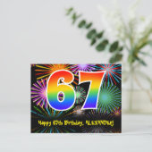 Carte Postale 67e Anniversaire – Motif de feux d'artifice amusan (Debout devant)