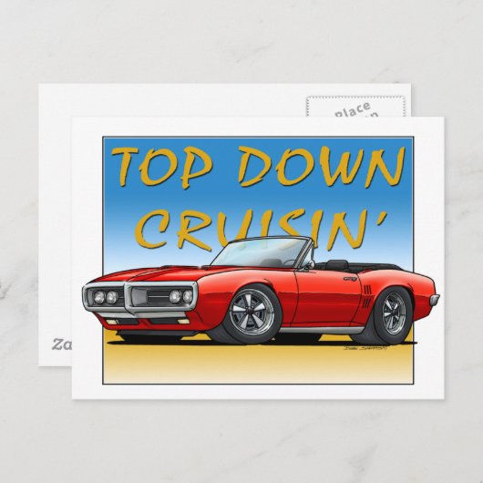 Carte Postale 68 Firebird rouge convertible (Devant / Derrière)