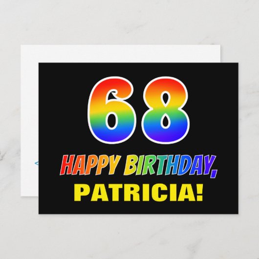 Carte Postale 68e anniversaire : Bold, amusant, simple, arc-en-c (Devant / Derrière)