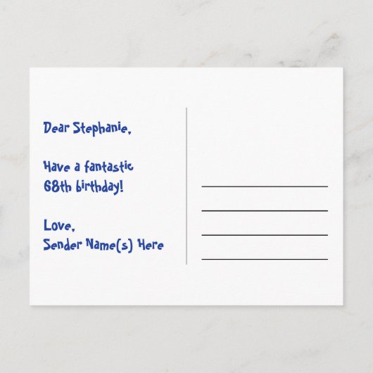 Carte Postale 68e anniversaire : motif de cœurs amusants, arc-en (Dos)