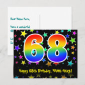 Carte Postale 68e Anniversaire : motif d'étoiles amusantes, arc- (Devant / Derrière)
