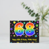 Carte Postale 68e Anniversaire : motif d'étoiles amusantes, arc- (Debout devant)