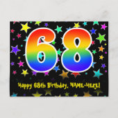 Carte Postale 68e Anniversaire : Motif Étoiles Amusantes, Arc-en (Devant)