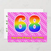 Carte Postale 68e Anniversaire : Rayures roses & Cœurs, Arc-en-c (Devant / Derrière)