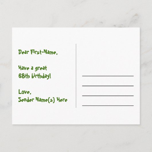 Carte Postale 68e Anniversaire : Rayures roses & Cœurs, Arc-en-c (Dos)