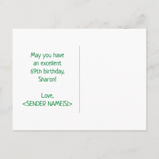 Carte Postale 69e anniversaire : Bold, amusant, simple, arc-en-c (Dos)