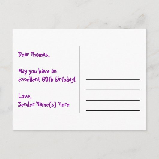 Carte Postale 69e anniversaire - Fun Motif Fireworks + Arc-en-ci (Dos)