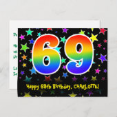 Carte Postale 69e anniversaire : Fun Stars Motif, Rainbow 69, No (Devant / Derrière)