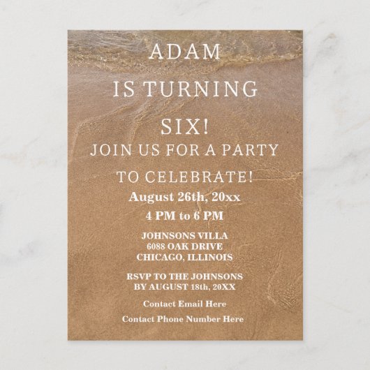 Carte Postale 6 Anniversaire Sandy Beach Ocean Custom Age (Devant)