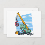 Carte Postale 6 ans 6e anniversaire grue mobile Dinosaur (Devant / Derrière)