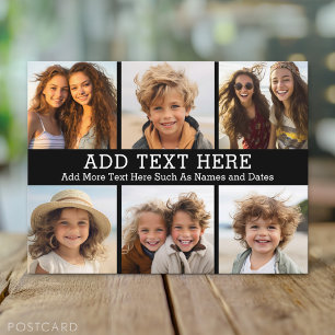 Carte Postale 6 Collage photo 2 lignes de texte — CAN Edit Black