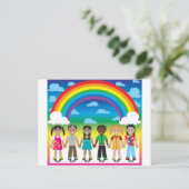 Carte Postale 6 enfants heureux sous un arc-en-ciel avec un dos  (Debout devant)