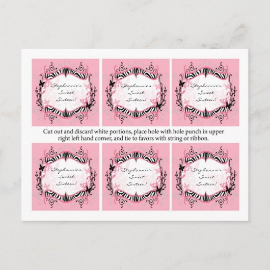 Carte Postale 6 Favoriser les étiquettes Girly Butterfly Zebra P (Devant)