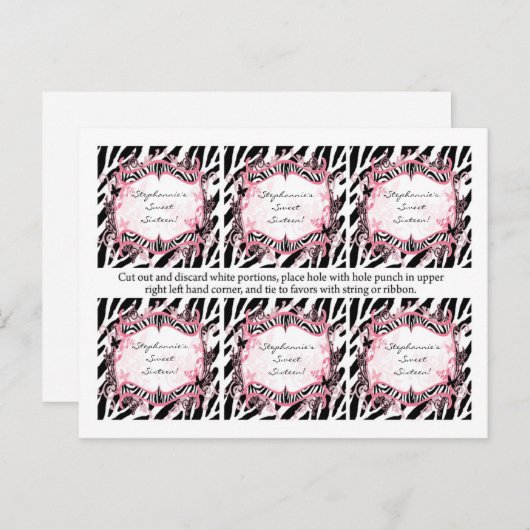 Carte Postale 6 Favoriser les étiquettes Girly Butterfly Zebra P (Devant / Derrière)