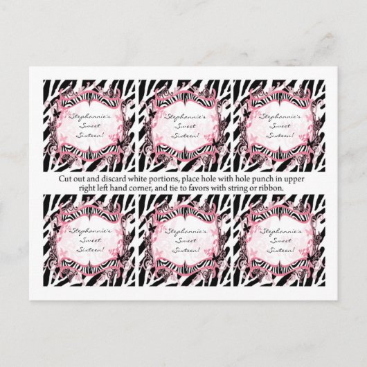 Carte Postale 6 Favoriser les étiquettes Girly Butterfly Zebra P (Devant)