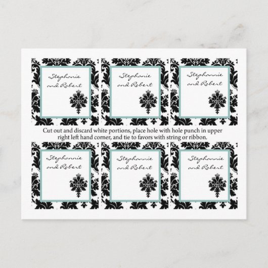 Carte Postale 6 Favoriser les étiquettes Mariage Black Damask La (Devant)