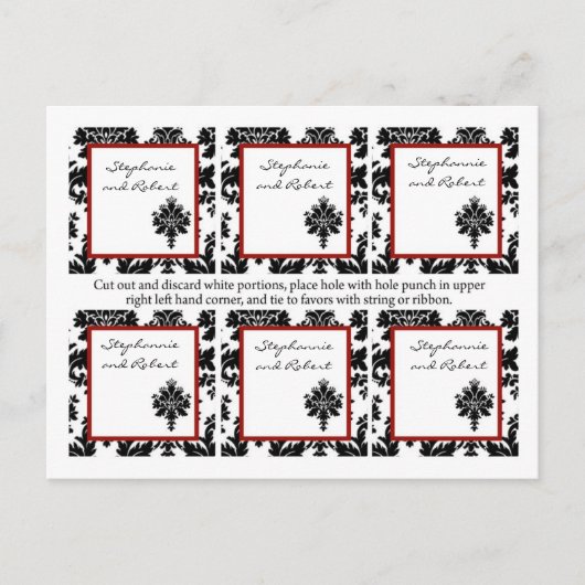 Carte Postale 6 Favoriser les étiquettes Mariage Black Red Damas (Devant)
