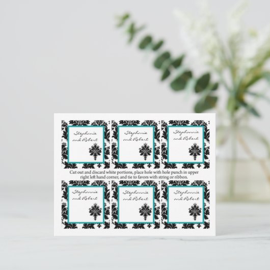Carte Postale 6 Favoriser les étiquettes Mariage noir Turquoise  (Debout devant)