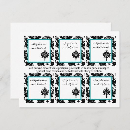 Carte Postale 6 Favoriser les étiquettes Mariage noir Turquoise  (Devant / Derrière)