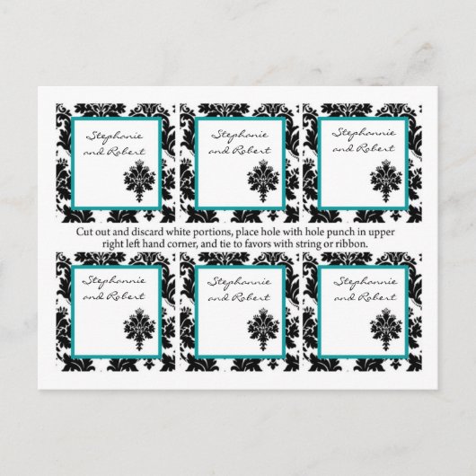 Carte Postale 6 Favoriser les étiquettes Mariage noir Turquoise  (Devant)