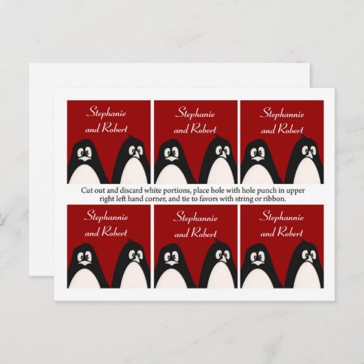 Carte Postale 6 Favoriser les étiquettes Mariage Penguin Love Co (Devant / Derrière)
