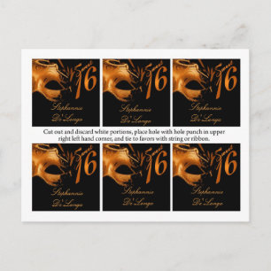 Carte Postale 6 Favour Tags Sweet 16 Orange Black Party