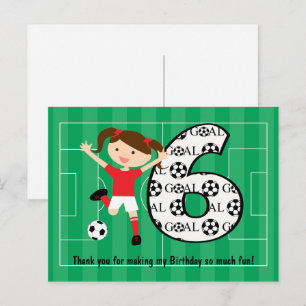 Carte Postale 6e anniversaire Fille de football rouge et blanc 1
