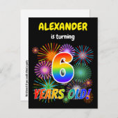 Carte Postale 6e anniversaire - Fun Fireworks amusants, Rainbow  (Devant / Derrière)