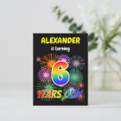 Carte Postale 6e anniversaire - Fun Fireworks amusants, Rainbow  (Debout devant)