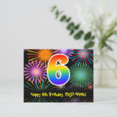 Carte Postale 6e anniversaire - Fun Motif Fireworks + Rainbow 6 (Debout devant)