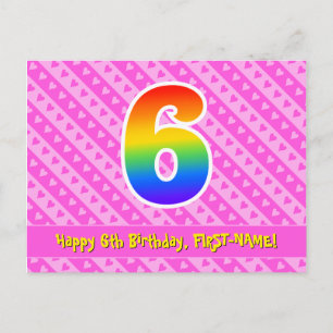 Carte Postale 6e anniversaire : Rayures roses et cœurs, Arc-en-c