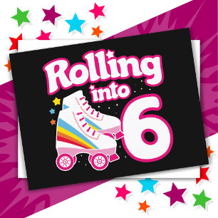 Carte Postale 6e anniversaire Roller Skate 6 ans