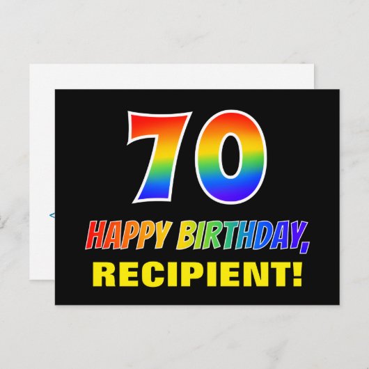 Carte Postale 70e anniversaire : Bold, amusant, simple, arc-en-c (Devant / Derrière)
