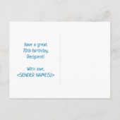 Carte Postale 70e anniversaire : Bold, amusant, simple, arc-en-c (Dos)