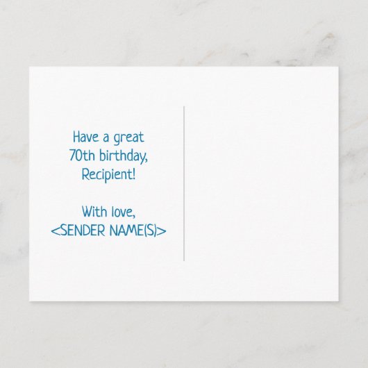 Carte Postale 70e anniversaire : Bold, amusant, simple, arc-en-c (Dos)