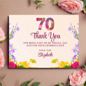 Carte Postale 70e anniversaire floral merci moderne fête de 70 a