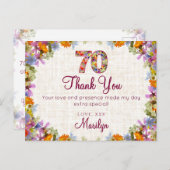 Carte Postale 70e anniversaire Merci - Design floral élégant (Devant / Derrière)
