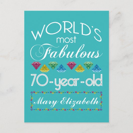 Carte Postale 70e anniversaire plus fabuleux Gems colorés Turquo (Devant)