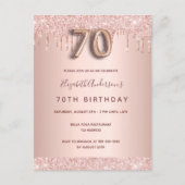 Carte Postale 70e anniversaire rose parties scintillant or invit (Devant)