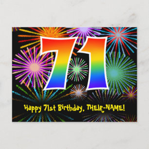 Carte Postale 71e anniversaire - Fun Motif Fireworks + Rainbow 7