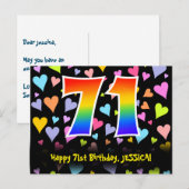 Carte Postale 71e anniversaire : motif de cœurs amusants, arc-en (Devant / Derrière)