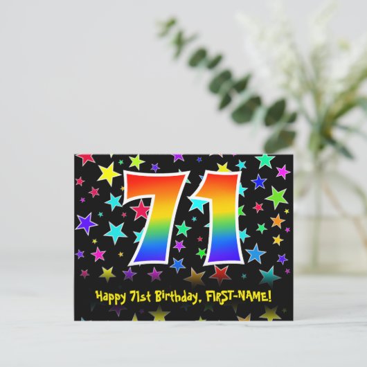 Carte Postale 71e Anniversaire : Motif Étoiles Amusantes, Arc-en (Debout devant)