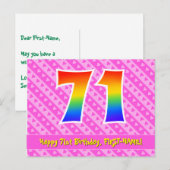 Carte Postale 71e anniversaire : Pink Stripes & Hearts, Arc-en-c (Devant / Derrière)