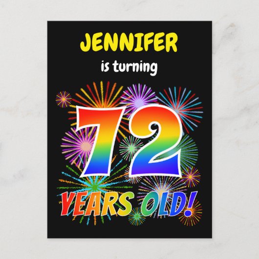 Carte Postale 72e anniversaire - Fun Fireworks, Rainbow Look "72 (Devant)