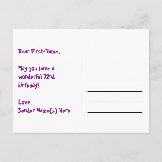 Carte Postale 72e anniversaire : motif coeurs amusants, arc-en-c (Dos)