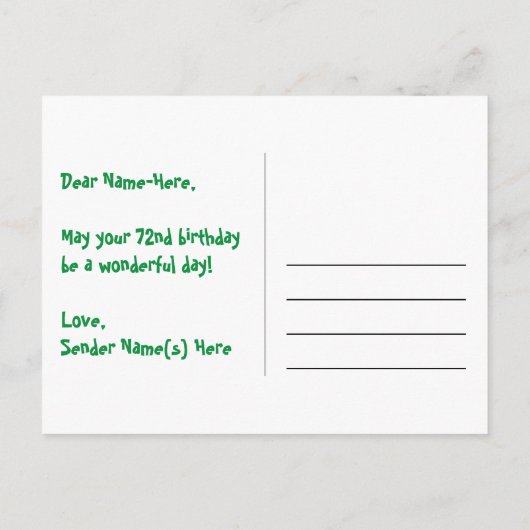 Carte Postale 72e Anniversaire : Rayures roses & Cœurs, Arc-en-c (Dos)