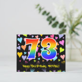 Carte Postale 73e anniversaire : Fun Hearts Motif, Arc-en-ciel 7 (Debout devant)